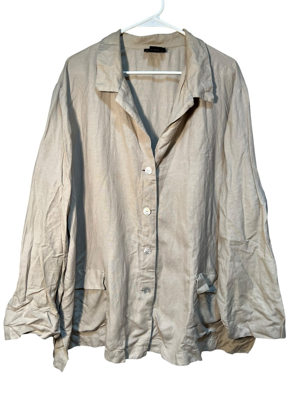Ashley Stewart Women's Plus Size 26W Button Down Top Beige Pockets Linen Blend